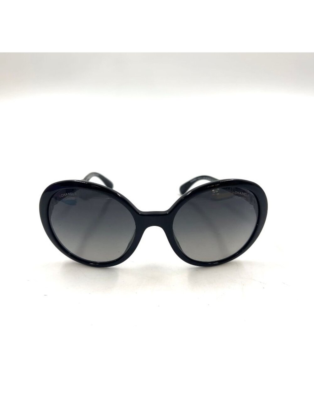 Chanel Chain Temple Acetate Metal Black Sunglasses Silver Eyewear